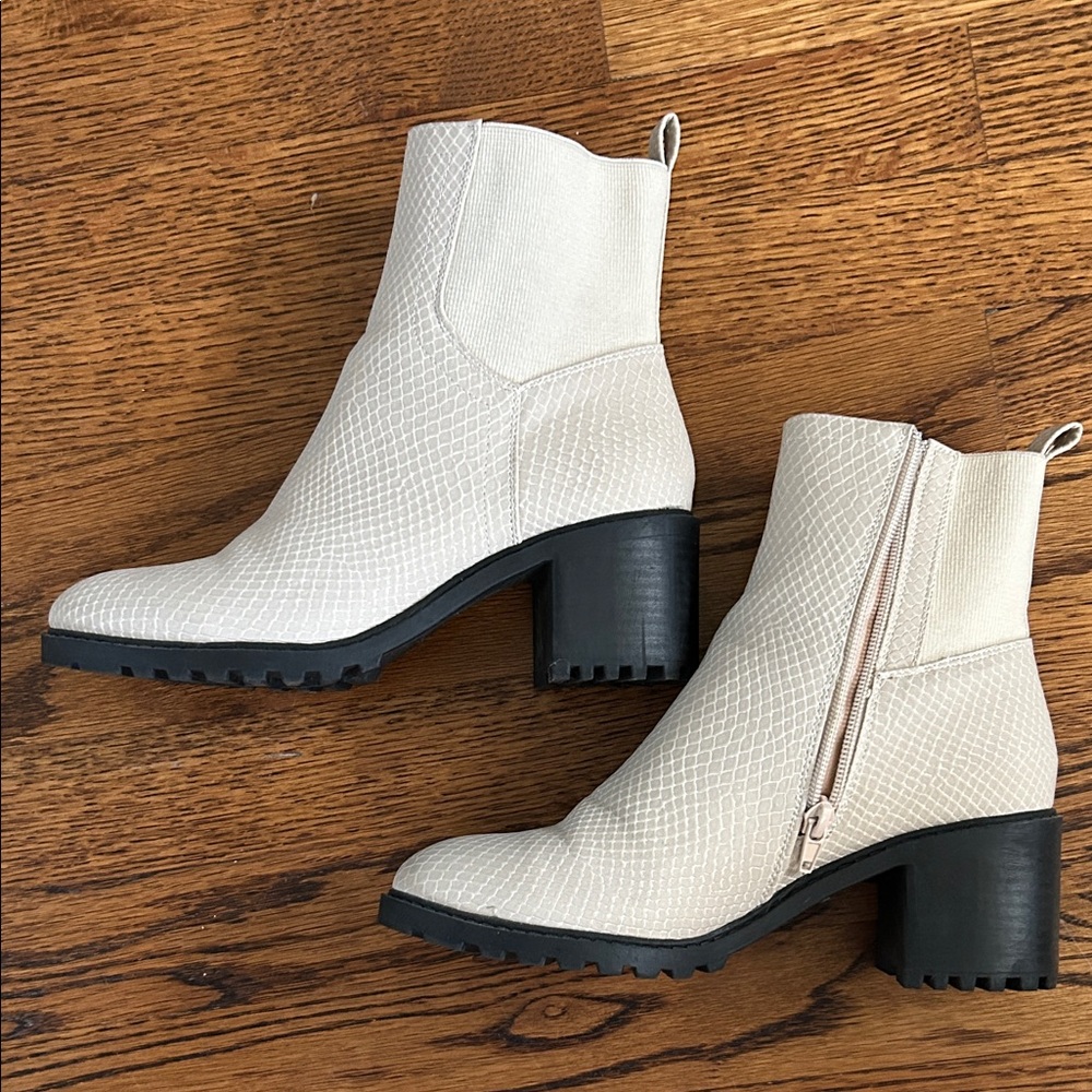 Cream Ankle Boots with Textured Design